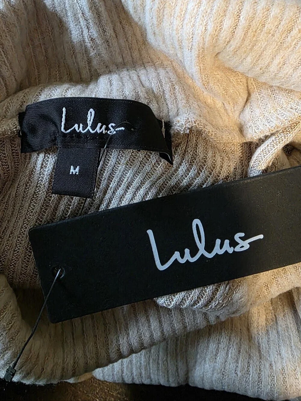 Lulus Cream Knit Turtleneck Bell Sleeve Overlap Split Back Sweater, Medium, NWT